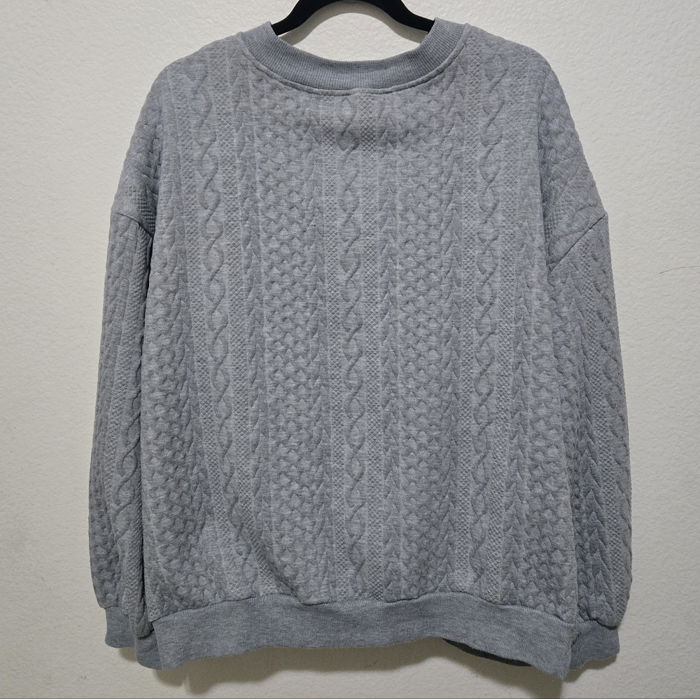 Cozy Gray Textured Zip-Up Sweater Bomber Jacket Size XXL - Picture 4 of 14